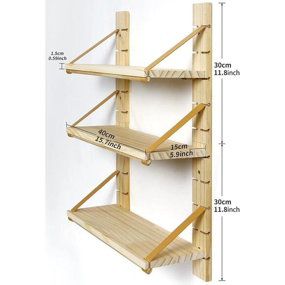 Gronda Adjustable Leather Strap Floating Wall Shelves, 3 Tier Boho Modern Storag - Picture 5 of 5